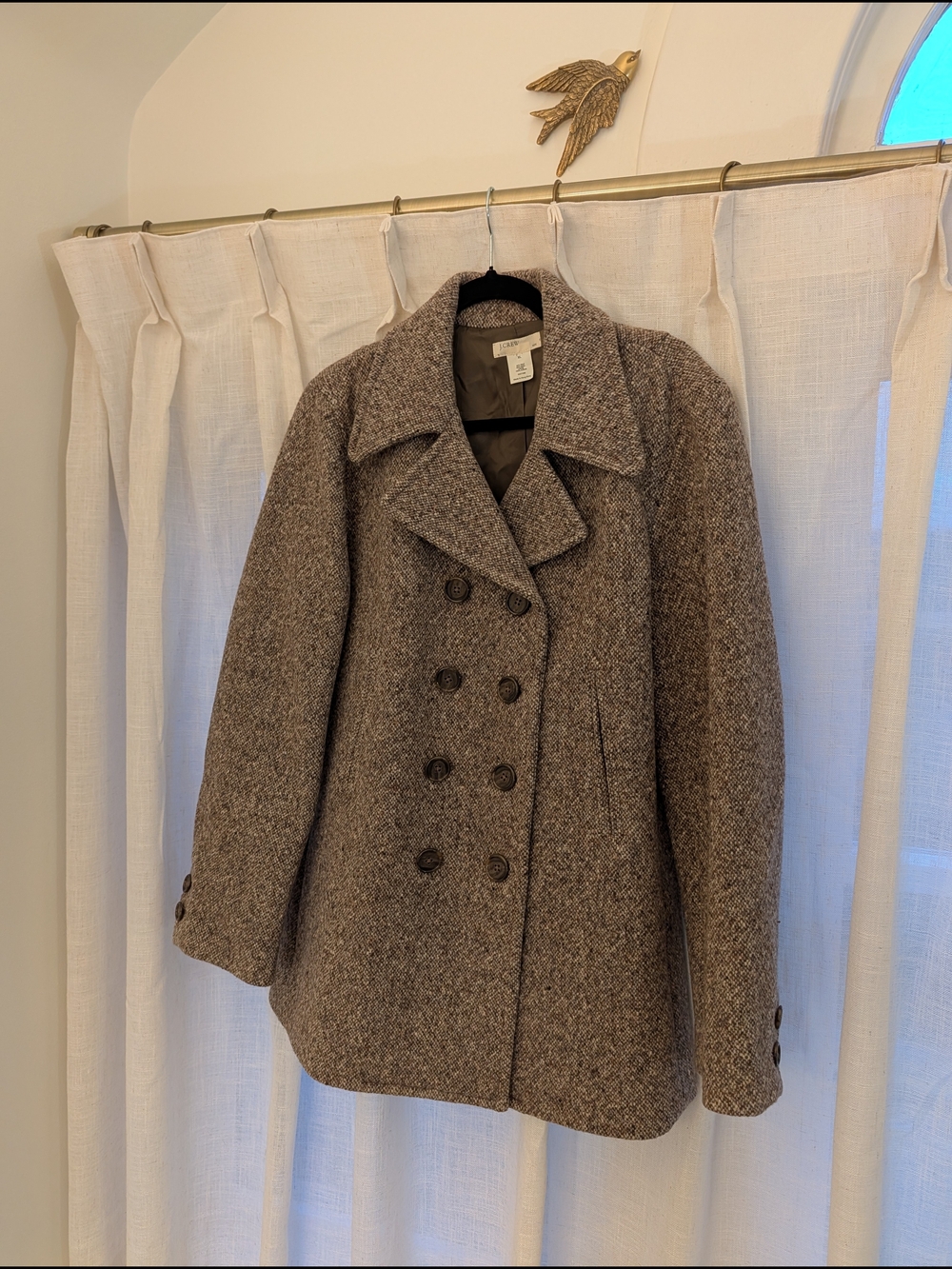 J. Crew Brown Textured Wool Double-Breasted Peacoat NWOT - Picture 1 of 8